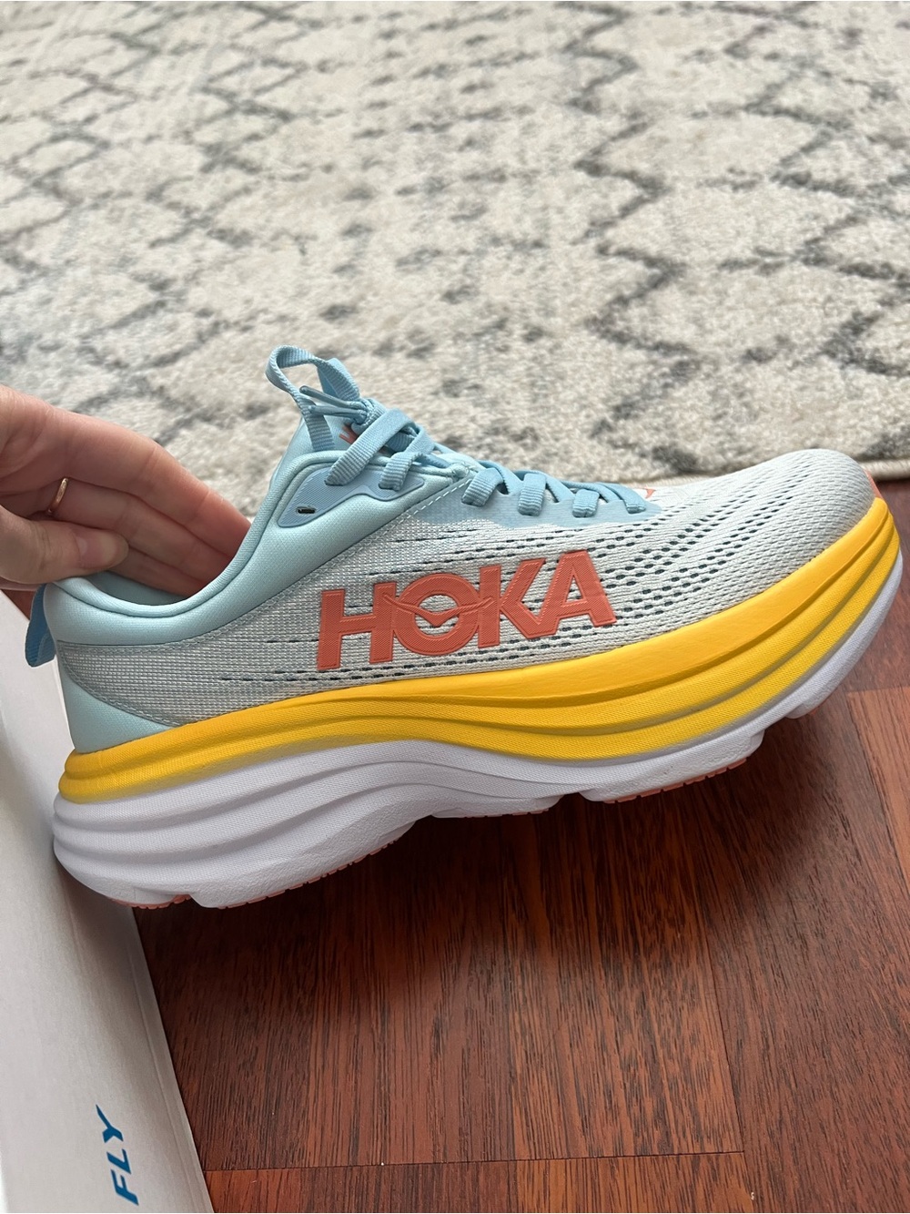 Hoka Women's Light Blue and Yellow Running Sneakers - Picture 2 of 4